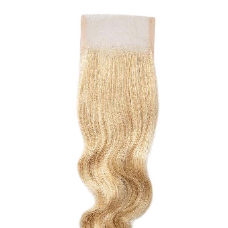 613 Blonde Indian Hair 4x4 Closure. It's a 4x4 lace closure made with 613 blonde Indian hair.